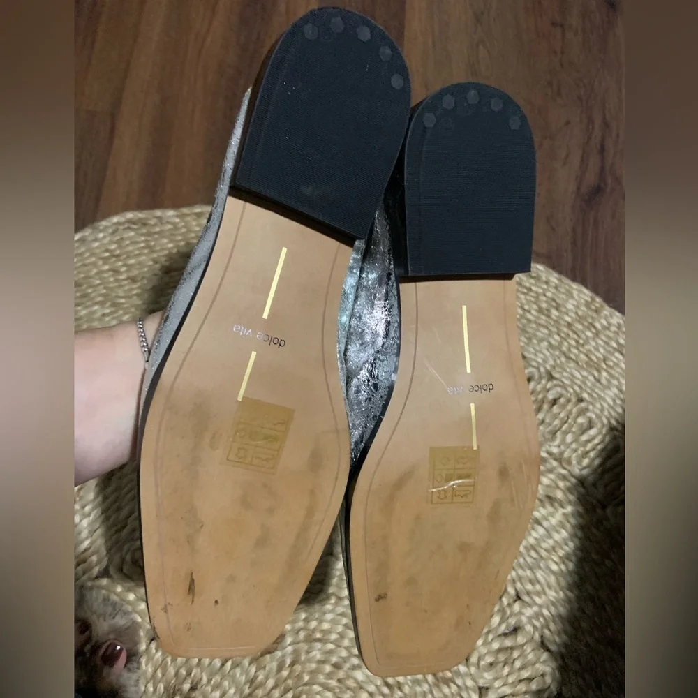 Dolce vita leather metallic Beny Flats Silver Distressed Leather fall casual 9